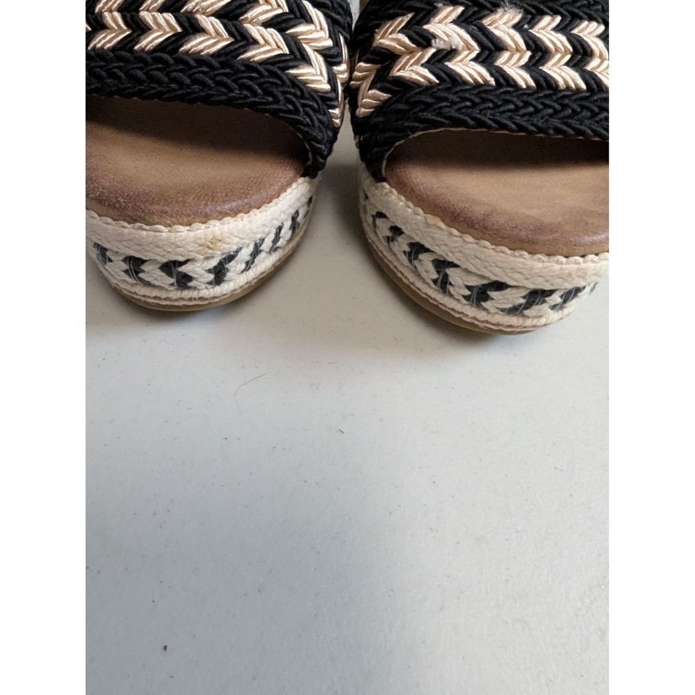 Womens Wedge Espadrille Sandals Black Beige Braided Ankle Strap - Picture 10 of 12